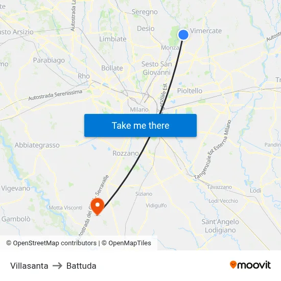 Villasanta to Battuda map