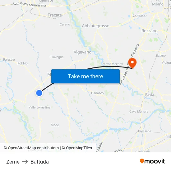 Zeme to Battuda map