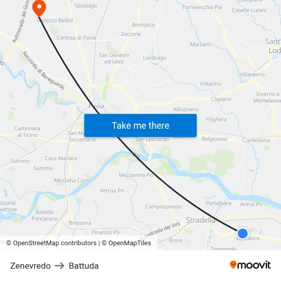 Zenevredo to Battuda map