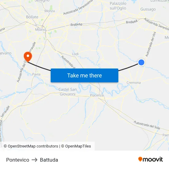 Pontevico to Battuda map