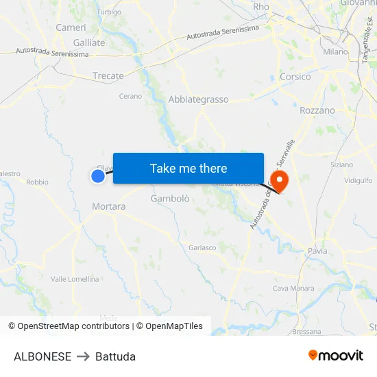 Albonese to Battuda map