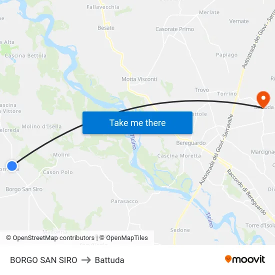 Borgo San Siro to Battuda map