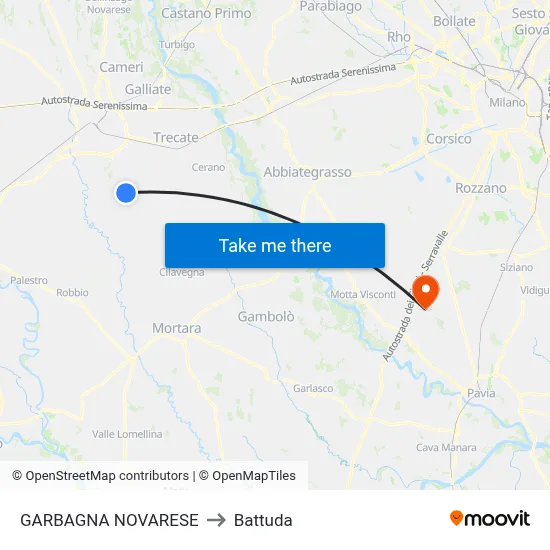 Garbagna Novarese to Battuda map