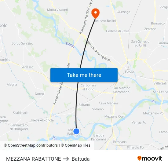 Mezzana Rabattone to Battuda map
