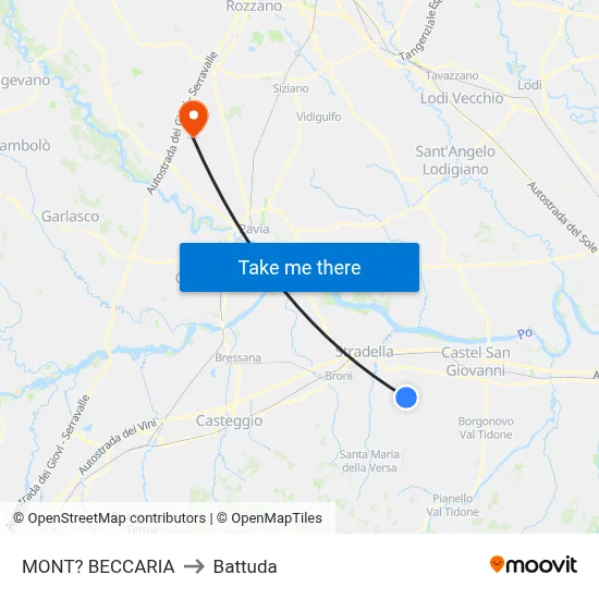 Mont'Beccaria to Battuda map