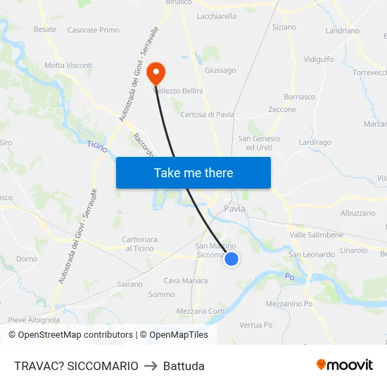 Travacò Siccomario to Battuda map