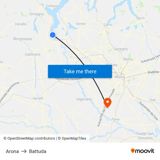 Arona to Battuda map