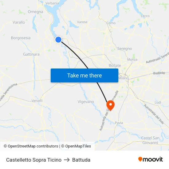 Castelletto Sopra Ticino to Battuda map