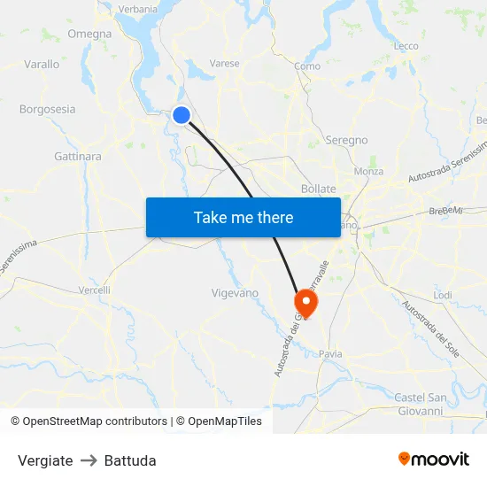 Vergiate to Battuda map