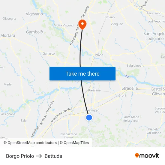 Borgo Priolo to Battuda map
