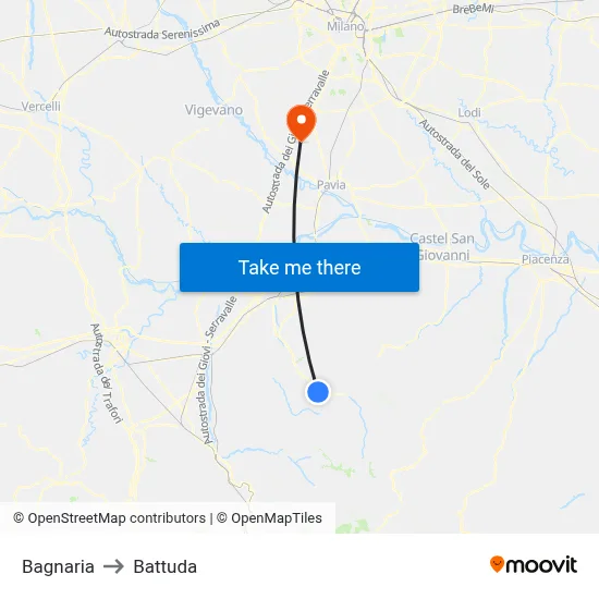 Bagnaria to Battuda map