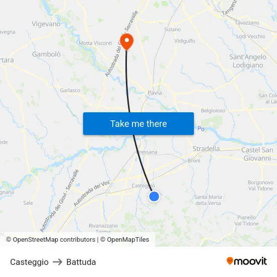 Casteggio to Battuda map