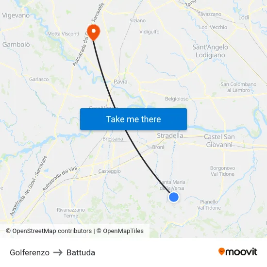 Golferenzo to Battuda map