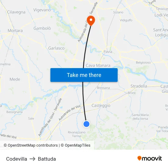 Codevilla to Battuda map