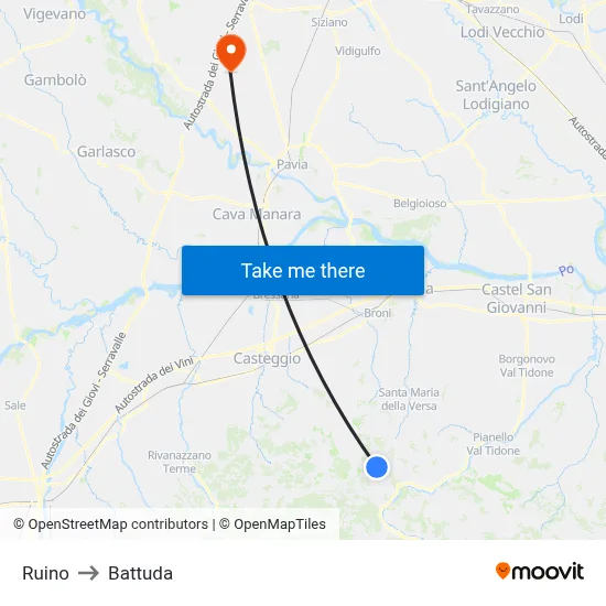 Ruino to Battuda map