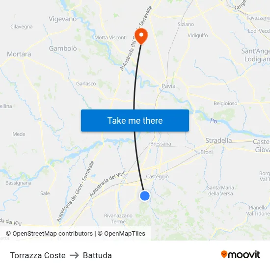 Torrazza Coste to Battuda map