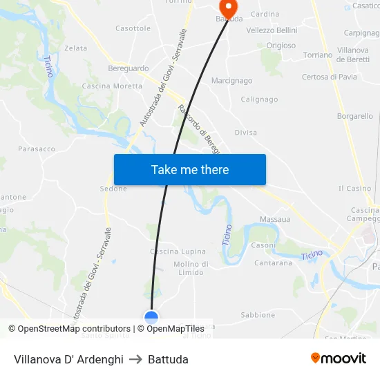 Villanova d'Ardenghi to Battuda map