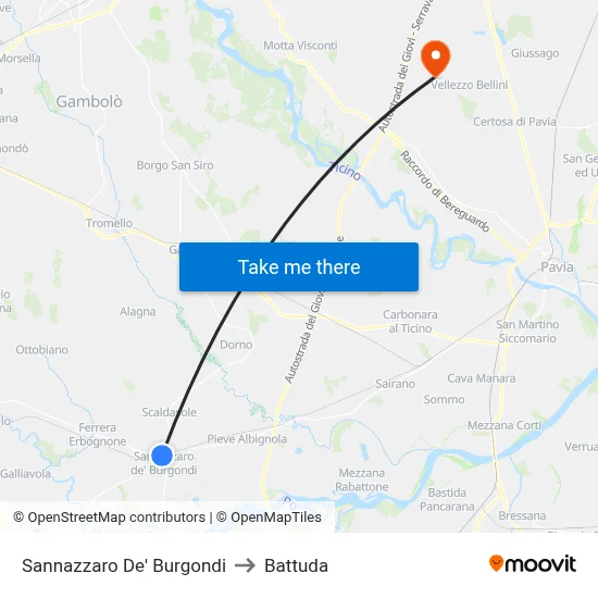 Sannazzaro De' Burgondi to Battuda map