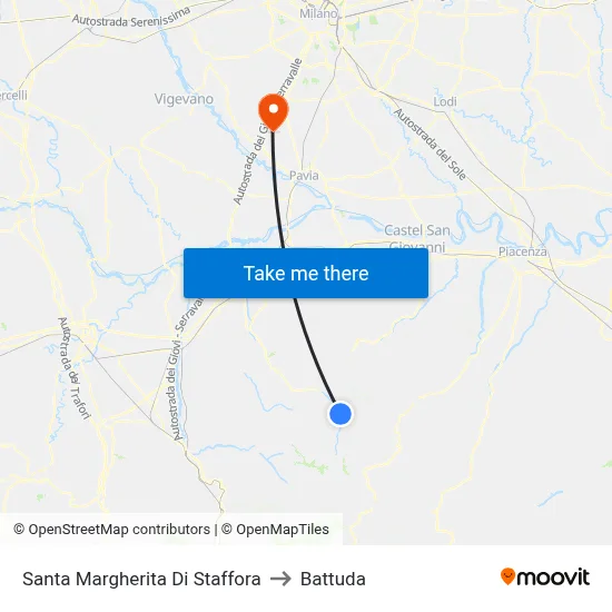 Santa Margherita di Staffora to Battuda map