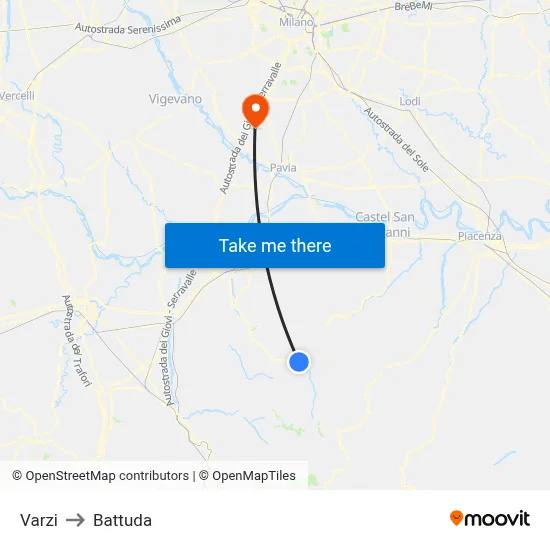 Varzi to Battuda map