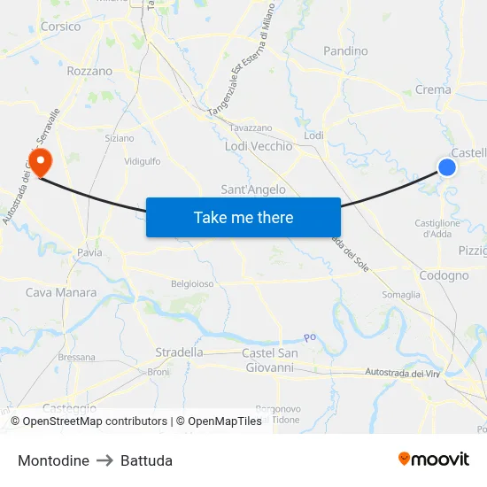 Montodine to Battuda map