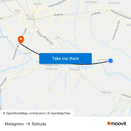 Malagnino to Battuda map