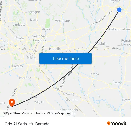 Orio Al Serio to Battuda map