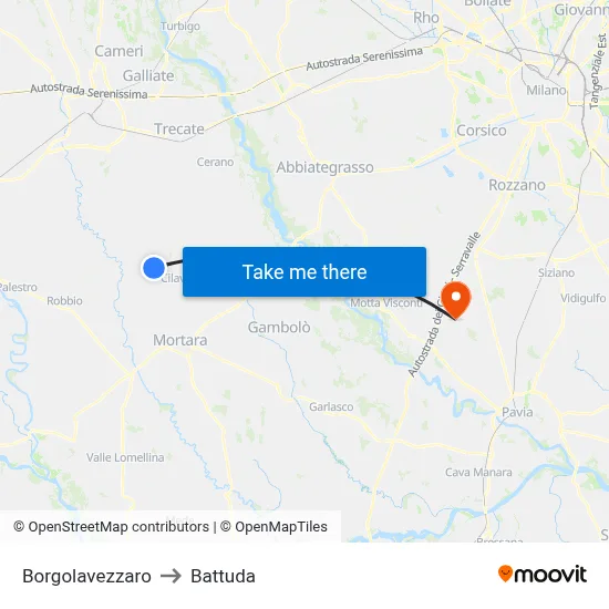 Borgolavezzaro to Battuda map