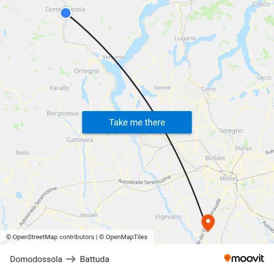 Domodossola to Battuda map