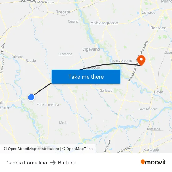Candia Lomellina to Battuda map