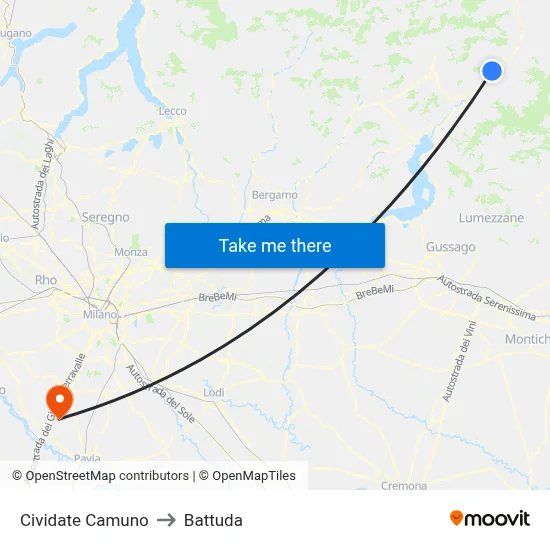 Cividate Camuno to Battuda map