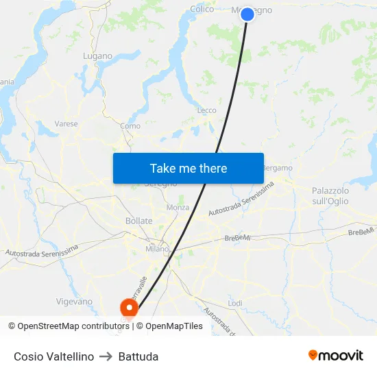 Cosio Valtellino to Battuda map