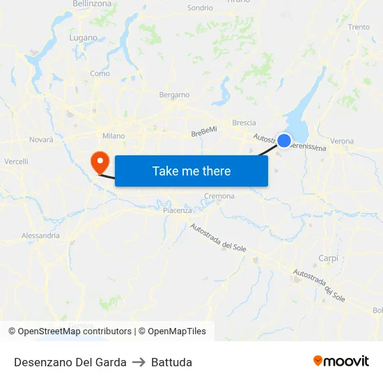 Desenzano del Garda to Battuda map