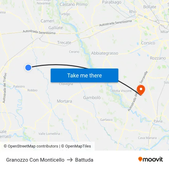 Granozzo Con Monticello to Battuda map