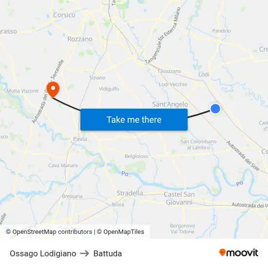 Ossago Lodigiano to Battuda map