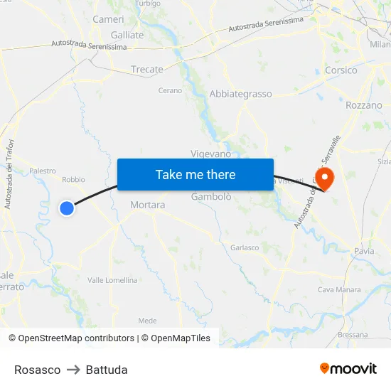 Rosasco to Battuda map