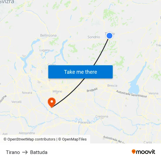Tirano to Battuda map