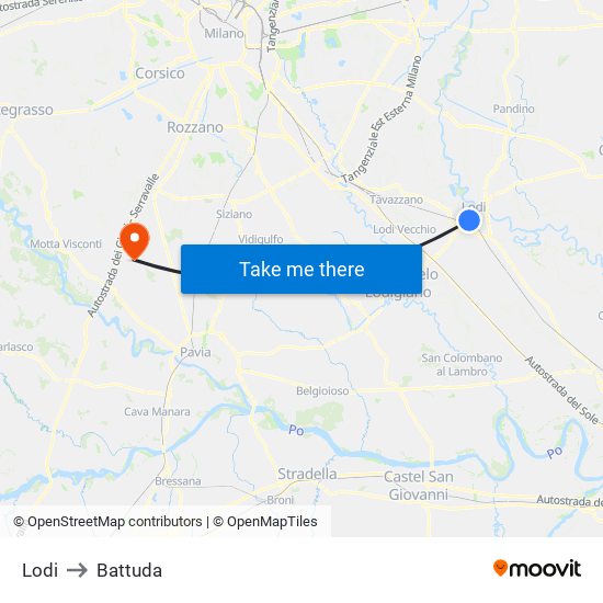 Lodi to Battuda map