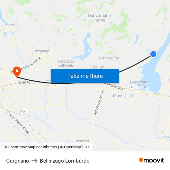 Gargnano to Bellinzago Lombardo map
