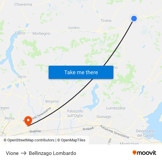 Vione to Bellinzago Lombardo map