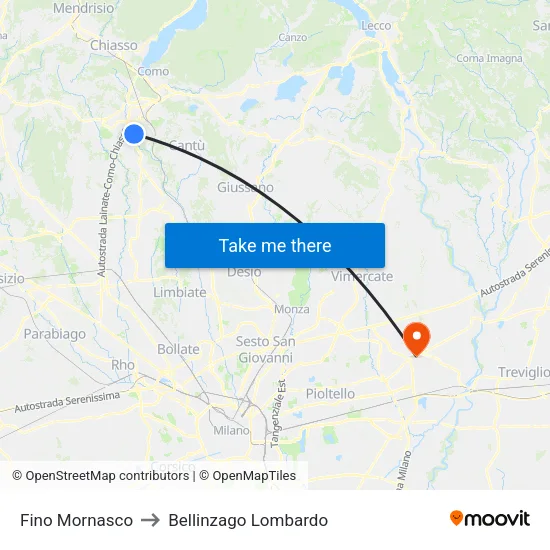 Fino Mornasco to Bellinzago Lombardo map