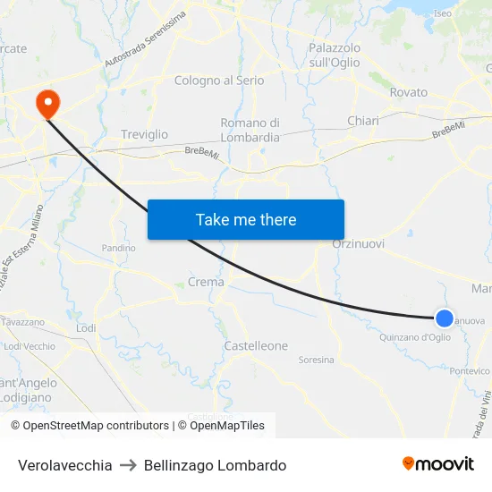 Verolavecchia to Bellinzago Lombardo map