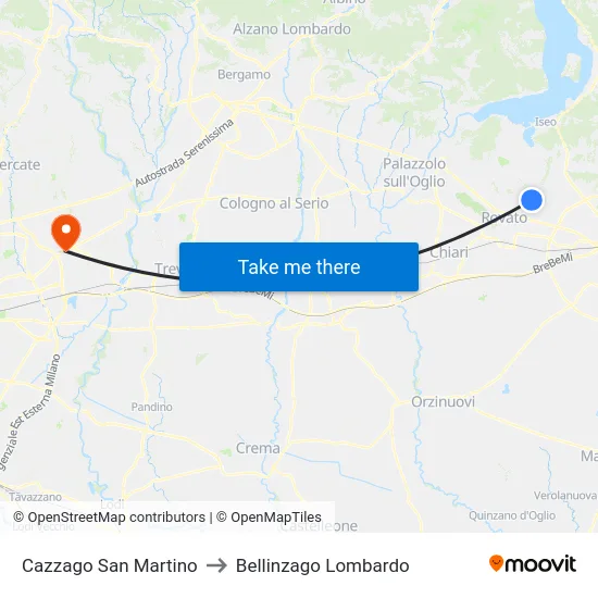 Cazzago San Martino to Bellinzago Lombardo map