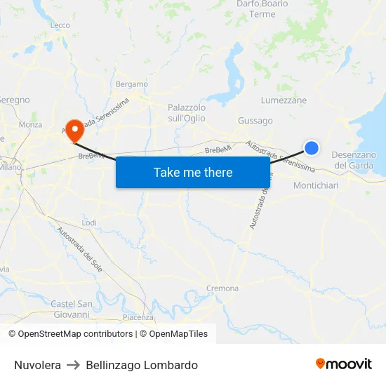 Nuvolera to Bellinzago Lombardo map