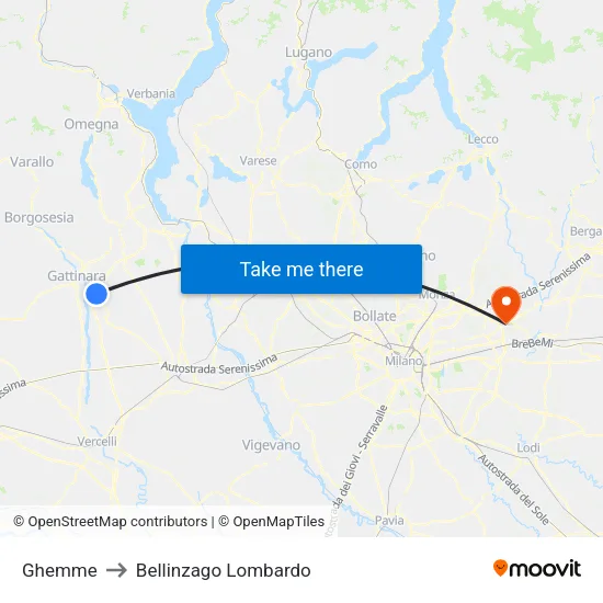 Ghemme to Bellinzago Lombardo map