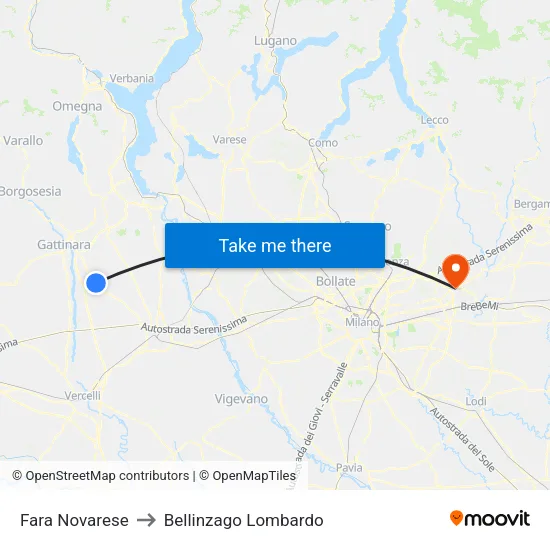 Fara Novarese to Bellinzago Lombardo map