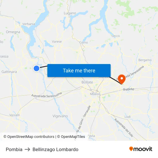 Pombia to Bellinzago Lombardo map