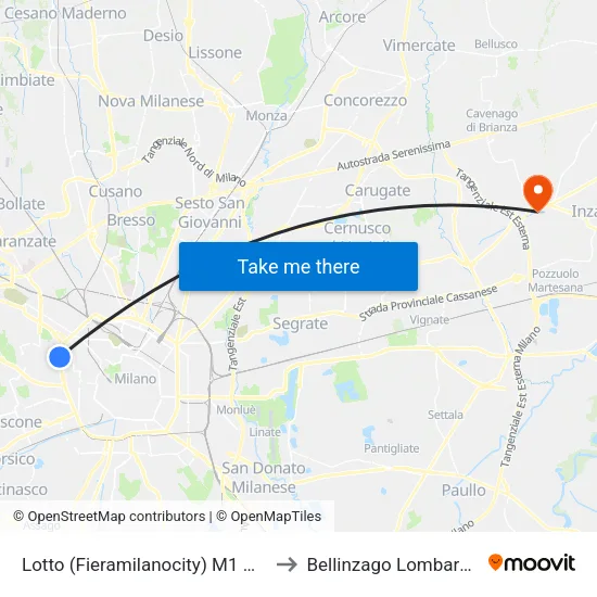 Lotto (Fieramilanocity) M1 M5 to Bellinzago Lombardo map