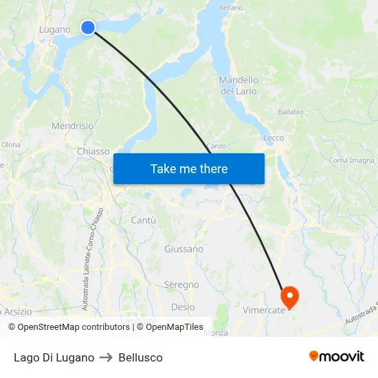 Lake of Lugano to Bellusco map