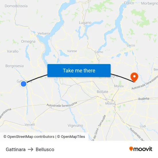 Gattinara to Bellusco map